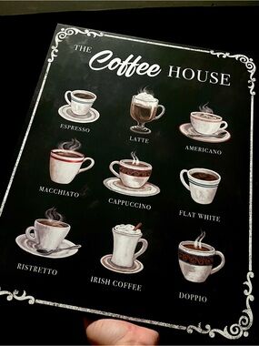 Coffee House Illustrated Wall Art Print in Black
